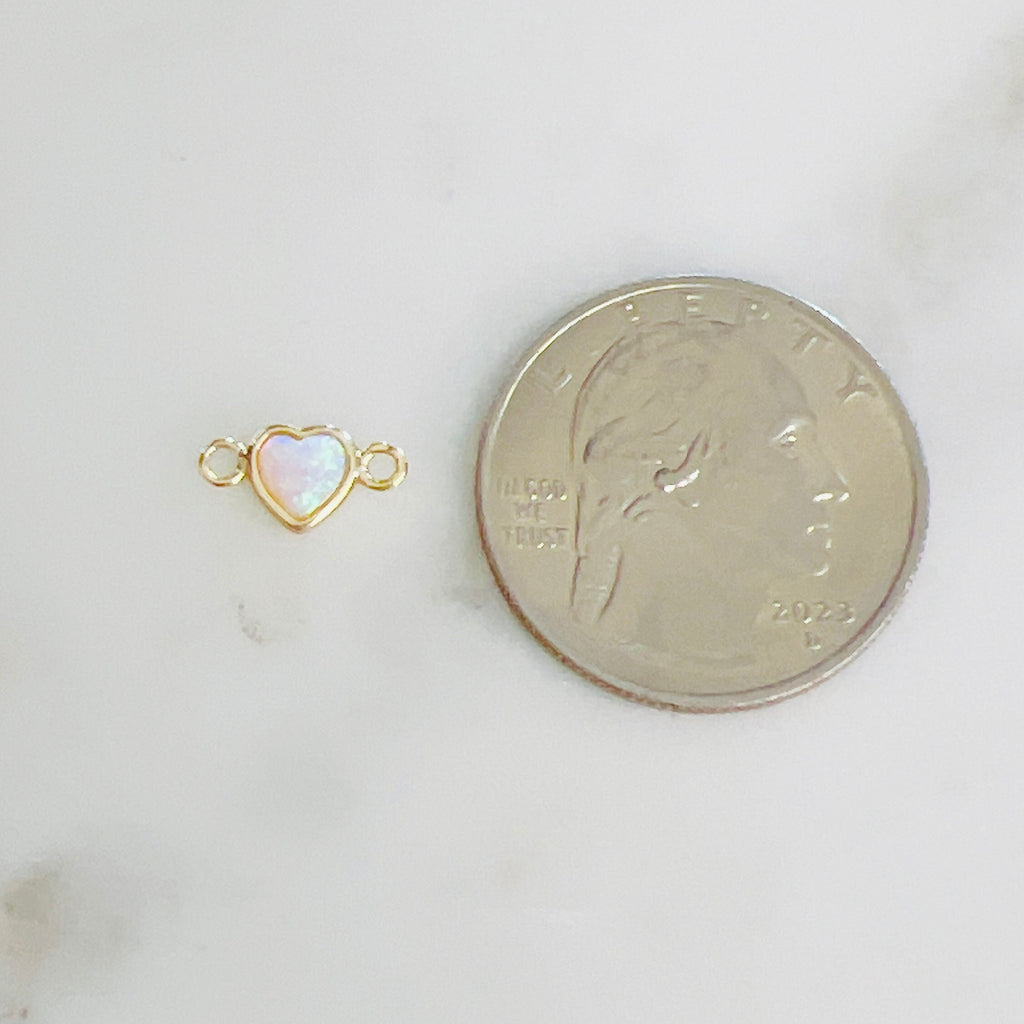 Gold Plated Dainty Mini Opal Heart Connector Charm 2 Loop Connector
