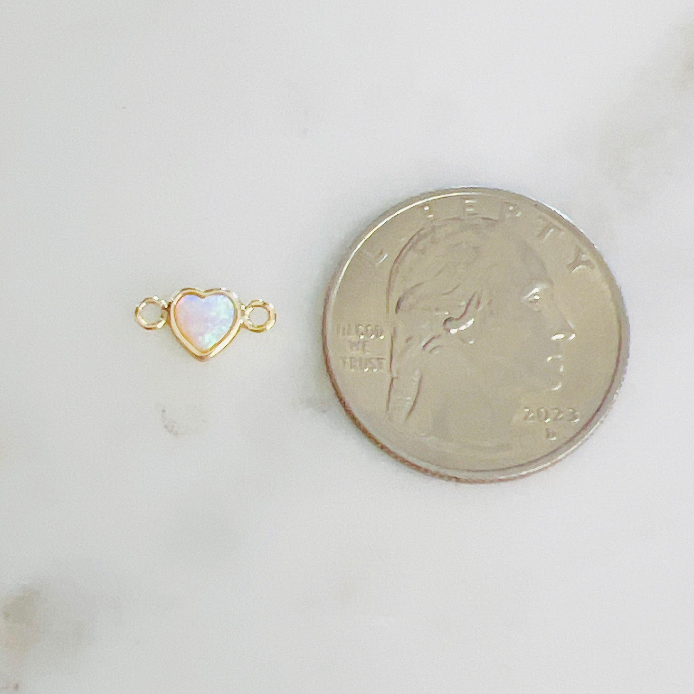 Gold Plated Dainty Mini Opal Heart Connector Charm 2 Loop Connector