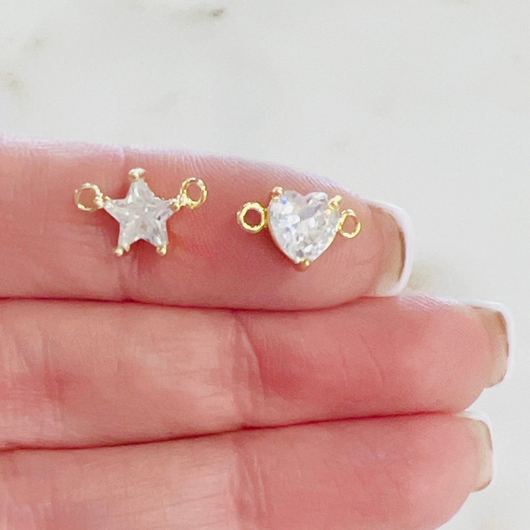 Gold Plated or Rhodium Plated Star or Heart Cubic Zirconia Connector Charm
