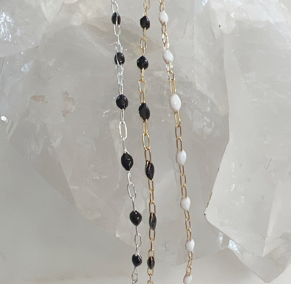 Sterling Silver or 14K Gold Filled Color Enamel Beaded – Sold by the Foot