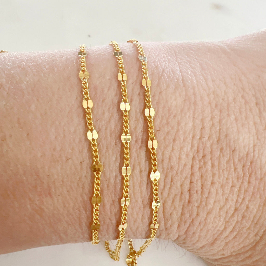 14K Gold Filled Dainty Dapped Curb Link Chain – Sold by the Foot