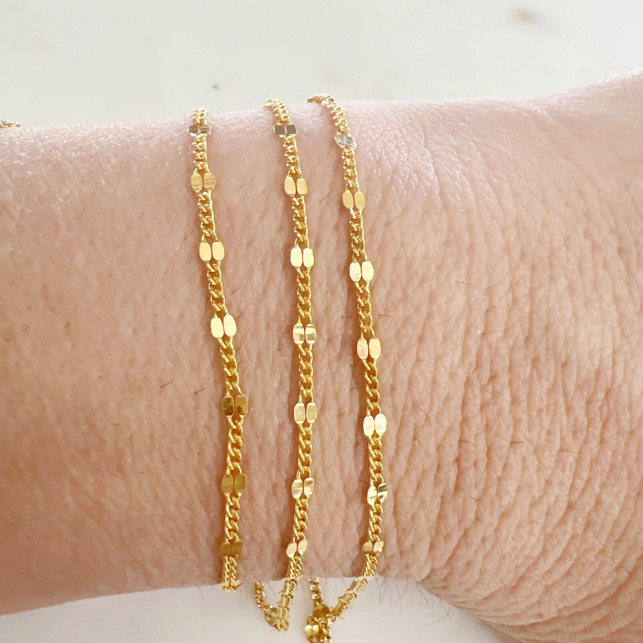 14K Gold Filled Dainty Dapped Curb Link Chain – Sold by the Foot