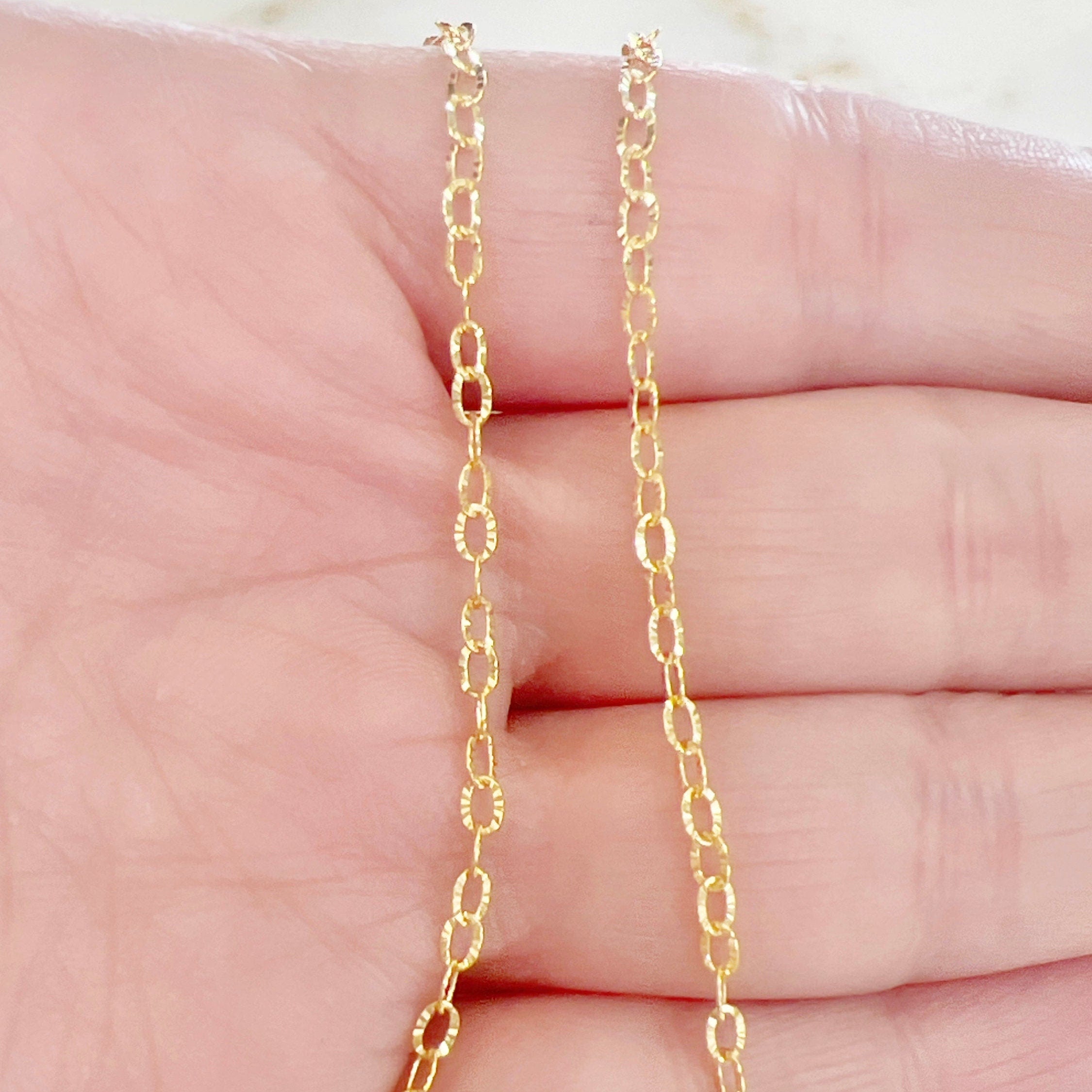 3.3mmx2.4mm 14K Gold Filled Starburst Shimmer Oval Cable – Sold by the Foot