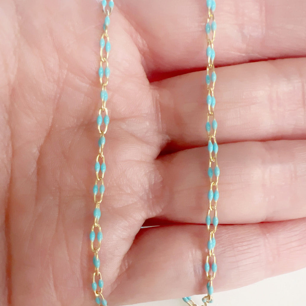 14K Gold Filled Color Enamel Double Beaded Chain 14K GF – Sold by the Foot