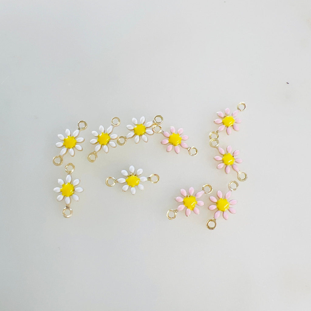 Gold Plated Dainty Daisy Flower 2 Loop Connector Double Sided (5pc)
