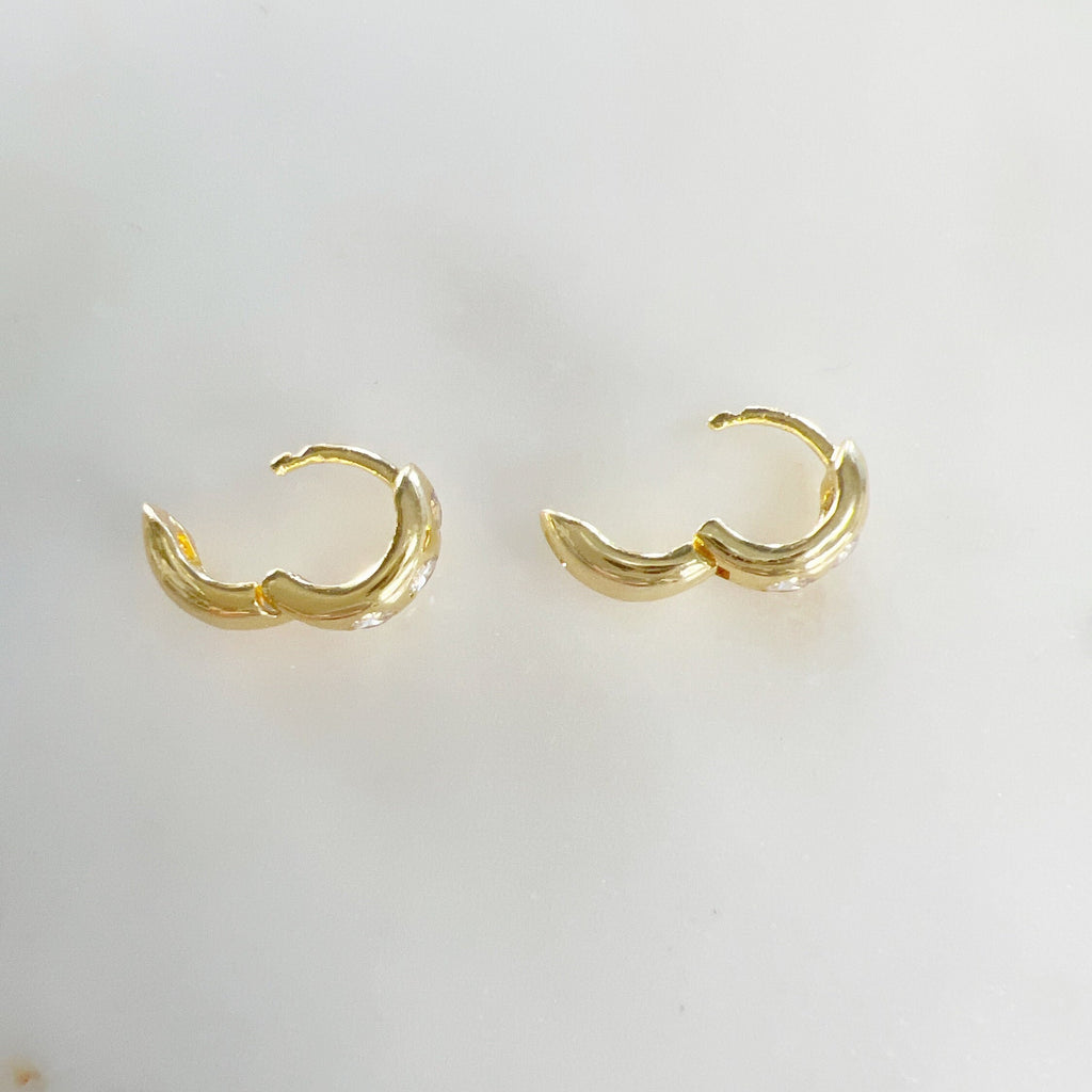 10mmx9mm Gold Plated Mini Shimmering Cubic Zirconia Huggie Hoop Earring (2pc)