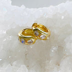 10mmx9mm Gold Plated Mini Shimmering Cubic Zirconia Huggie Hoop Earring (2pc)
