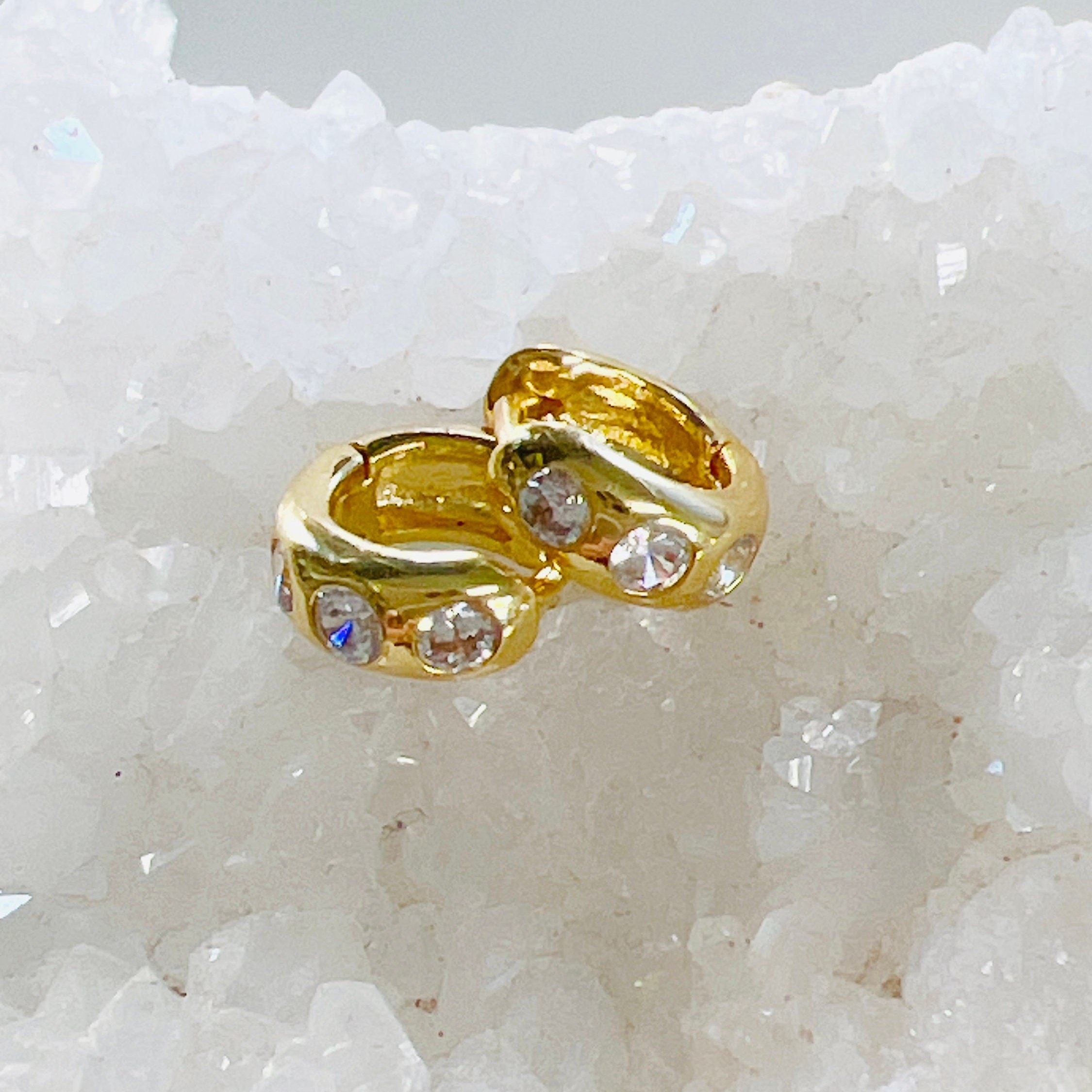 10mmx9mm Gold Plated Mini Shimmering Cubic Zirconia Huggie Hoop Earring (2pc)