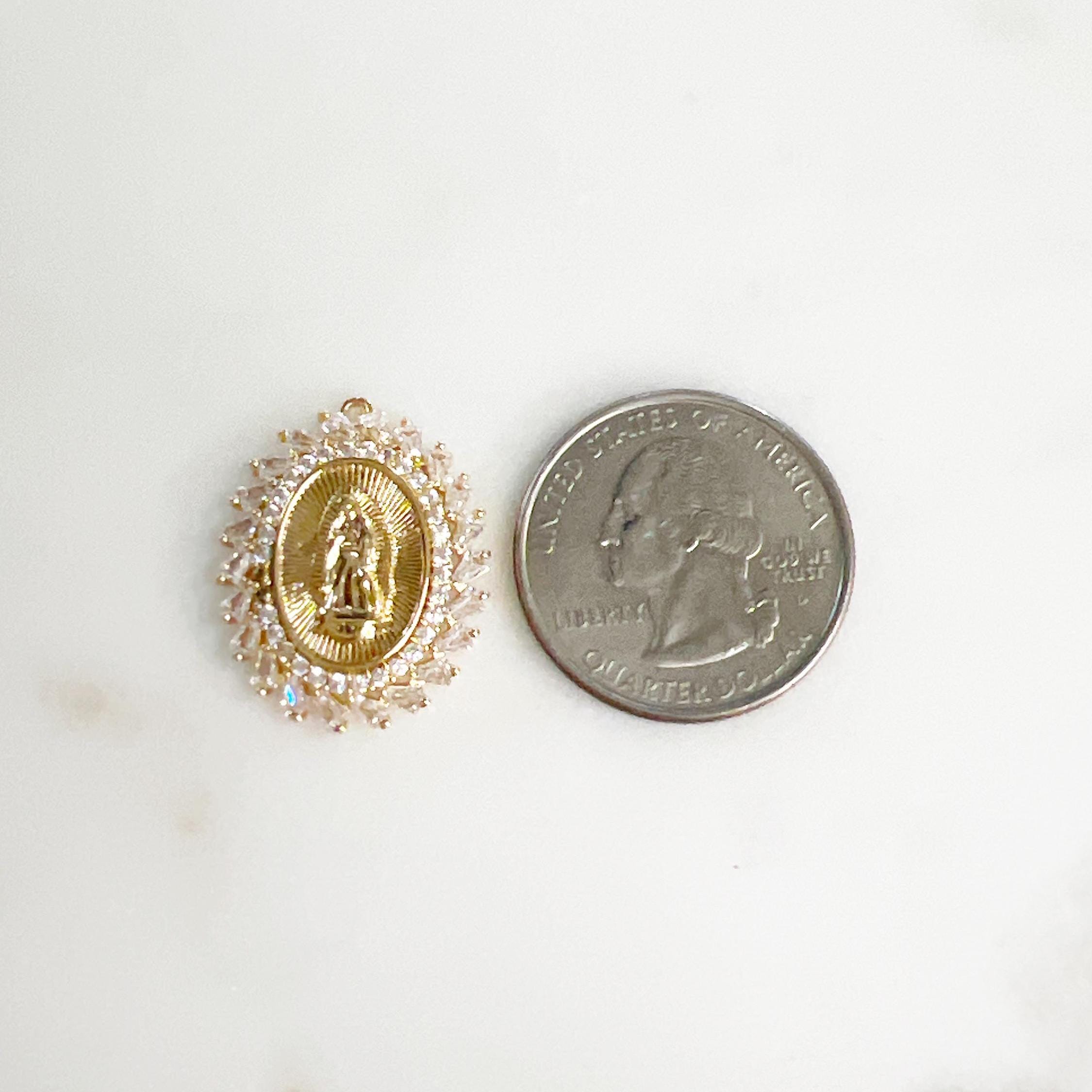 Gold Plated Cubic Zirconia Pavé Mother Mary Charm Detailed CZ