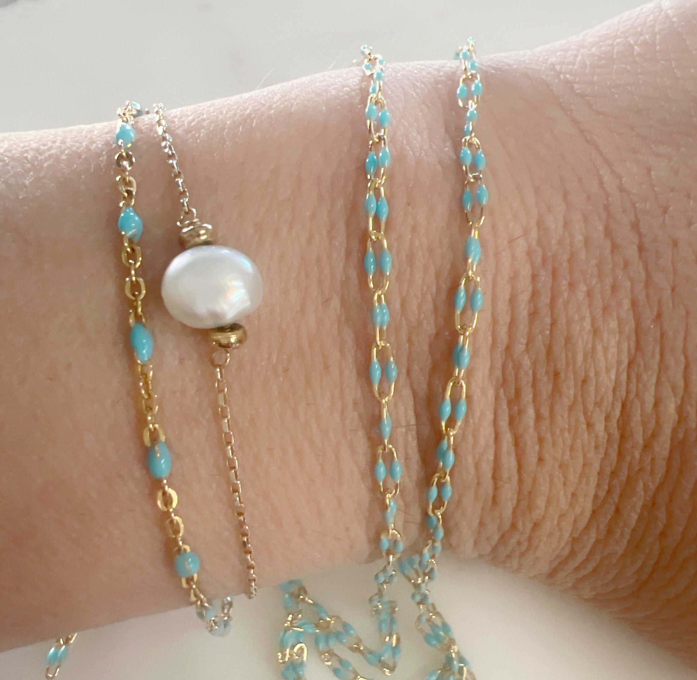 14K Gold Filled Color Enamel Double Beaded Chain 14K GF – Sold by the Foot