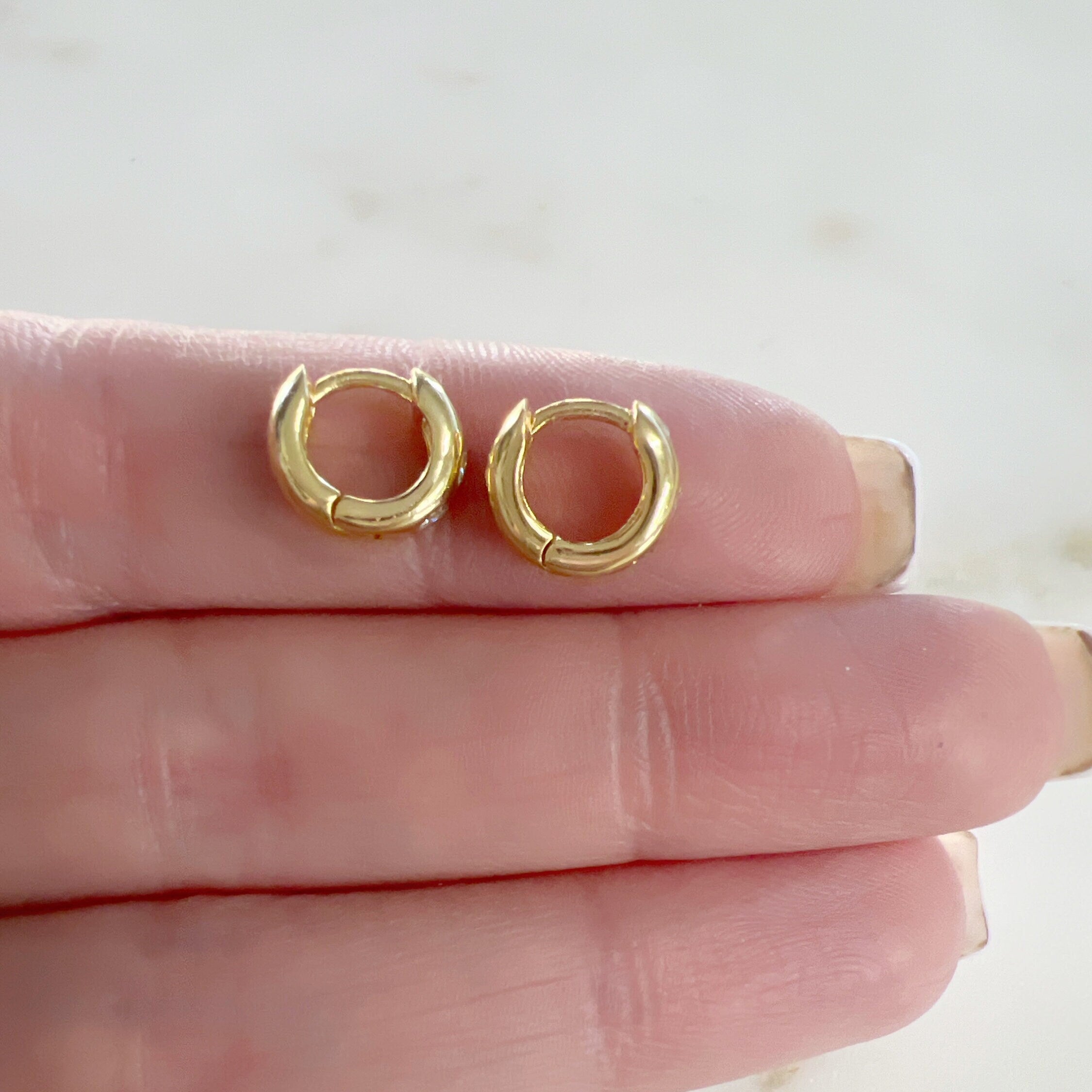 10mmx9mm Gold Plated Mini Shimmering Cubic Zirconia Huggie Hoop Earring (2pc)