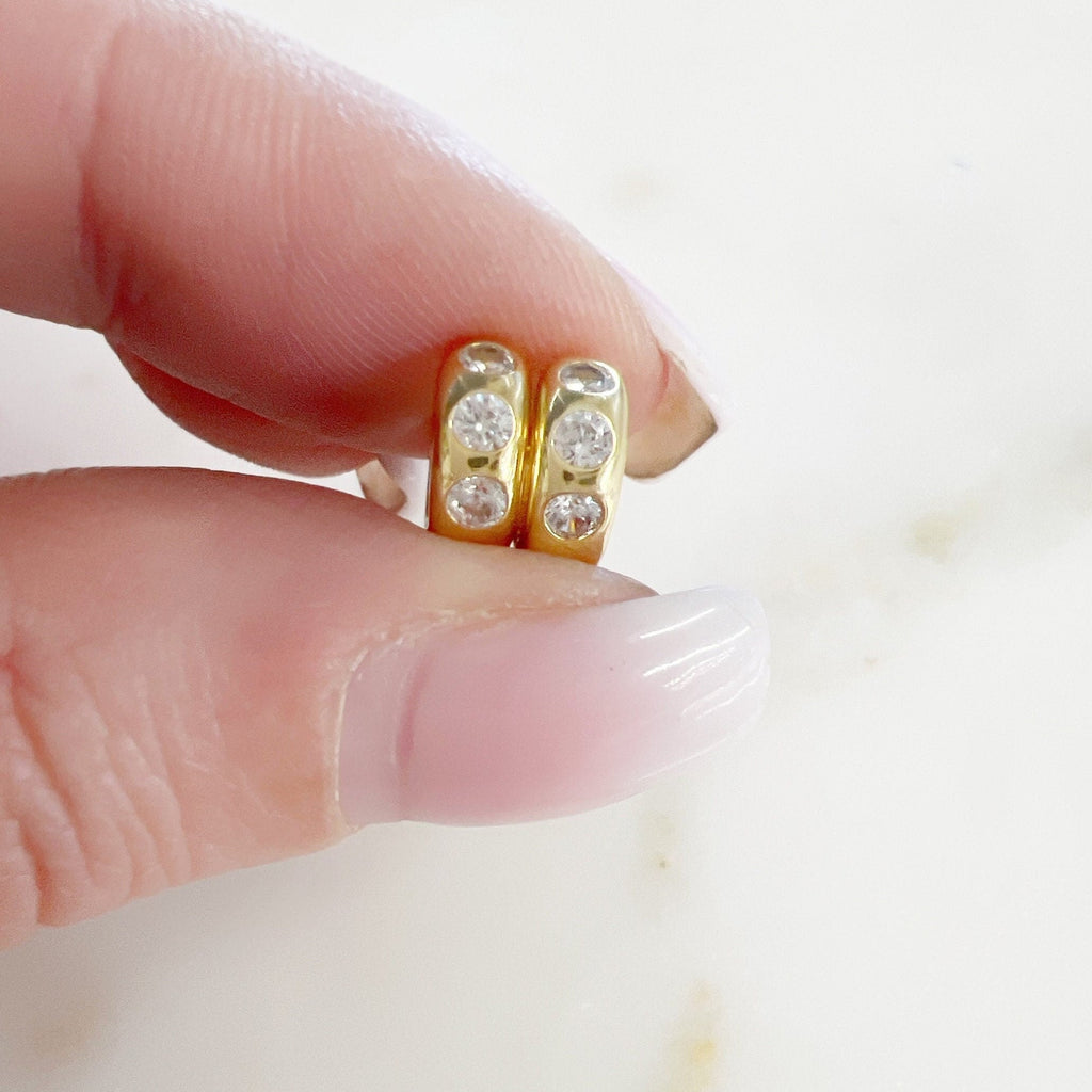 10mmx9mm Gold Plated Mini Shimmering Cubic Zirconia Huggie Hoop Earring (2pc)