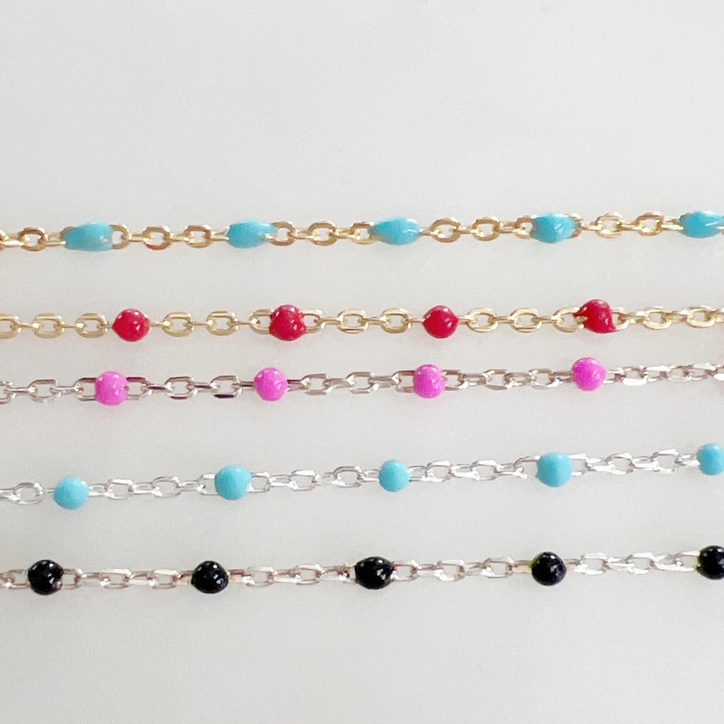 Sterling Silver or 14K Gold Filled Color Enamel Beaded – Sold by the Foot – Gold