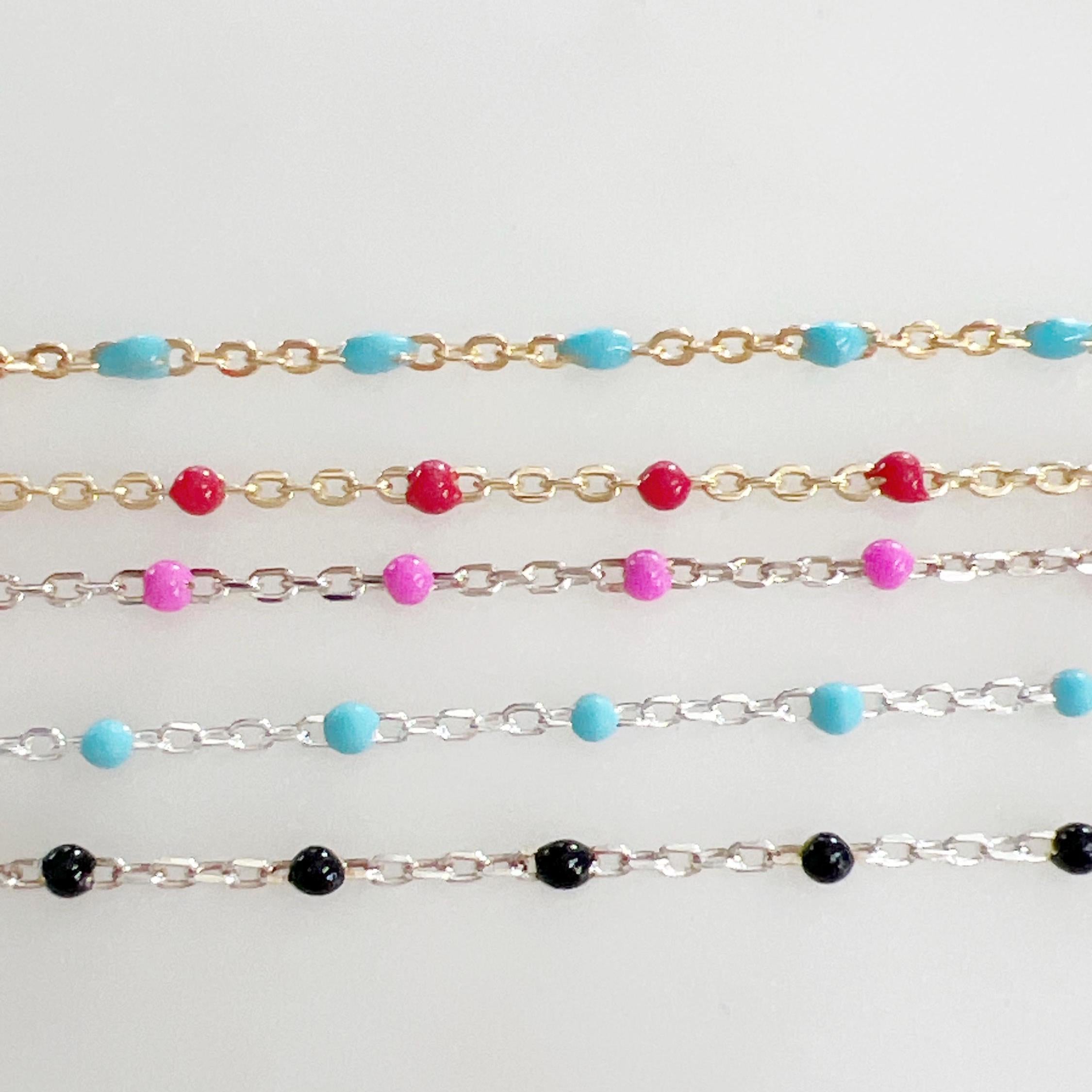 Sterling Silver or 14K Gold Filled Color Enamel Beaded – Sold by the Foot – Gold