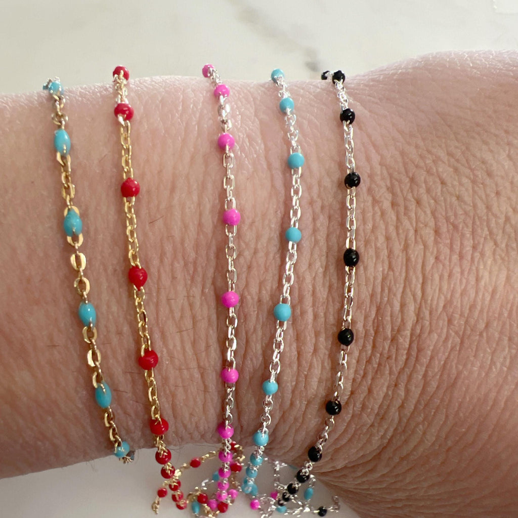 Sterling Silver or 14K Gold Filled Color Enamel Beaded – Sold by the Foot – Gold