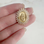 Gold Plated Cubic Zirconia Pavé Mother Mary Charm Detailed CZ