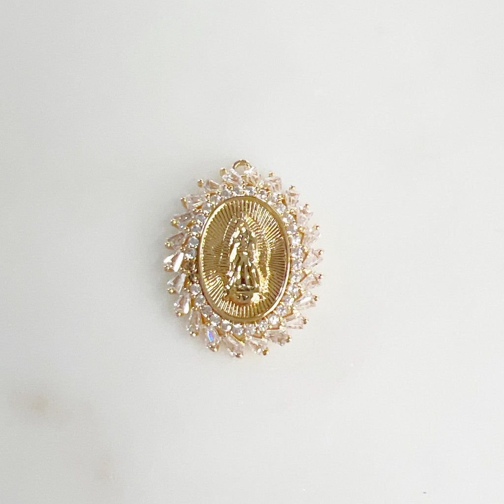 Gold Plated Cubic Zirconia Pavé Mother Mary Charm Detailed CZ