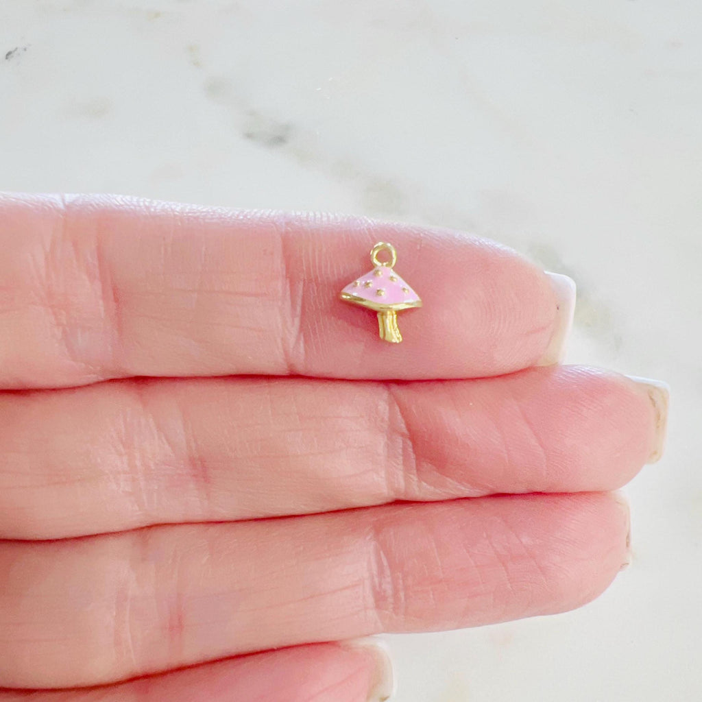 Gold Plated Teeny Tiny Pink Enamel Mushroom Charm Mushroom Charm