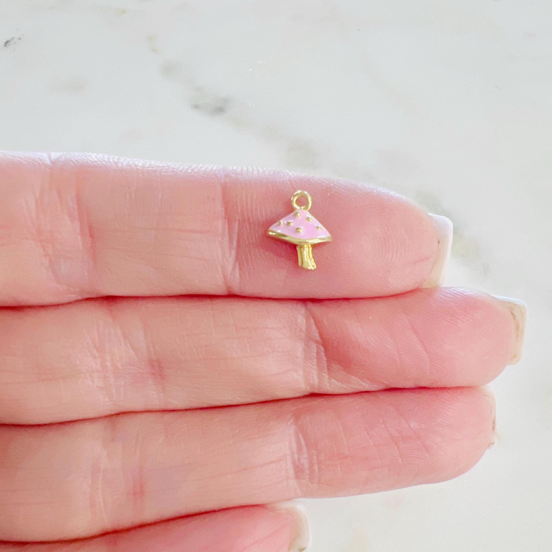 Gold Plated Teeny Tiny Pink Enamel Mushroom Charm Mushroom Charm
