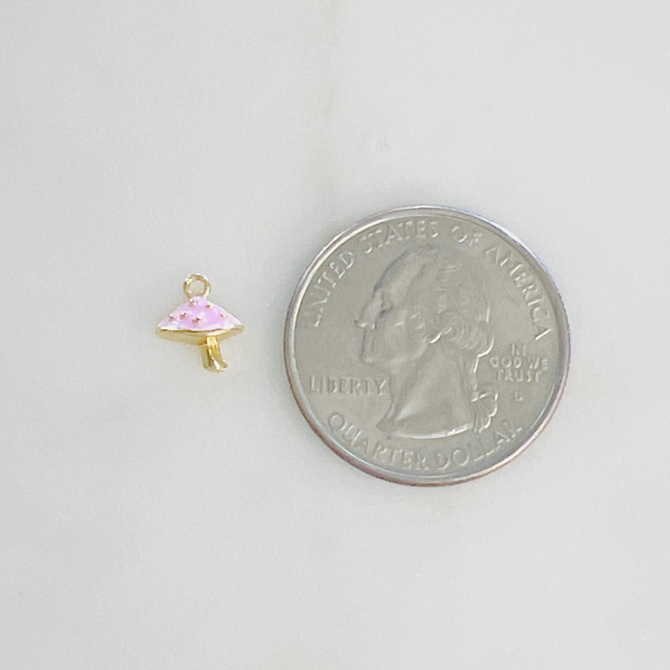 Gold Plated Teeny Tiny Pink Enamel Mushroom Charm Mushroom Charm