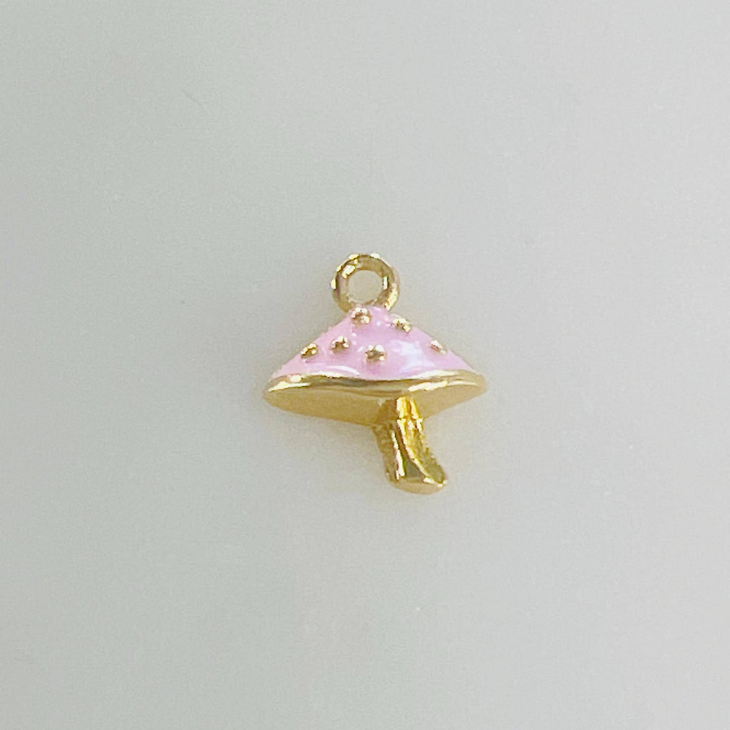 Gold Plated Teeny Tiny Pink Enamel Mushroom Charm Mushroom Charm