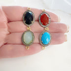 Sterling Silver or Vermeil Oval Gemstone with Diamond Faceted Bezel Connector
