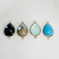 Sterling Silver or Vermeil Large Teardrop Gemstone with Diamond Faceted Bezel