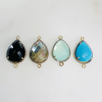 Sterling Silver or Vermeil Large Teardrop Gemstone with Diamond Faceted Bezel