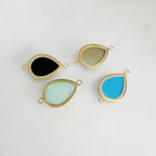 Sterling Silver or Vermeil Large Teardrop Gemstone with Diamond Faceted Bezel