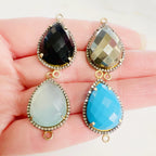 Sterling Silver or Vermeil Large Teardrop Gemstone with Diamond Faceted Bezel