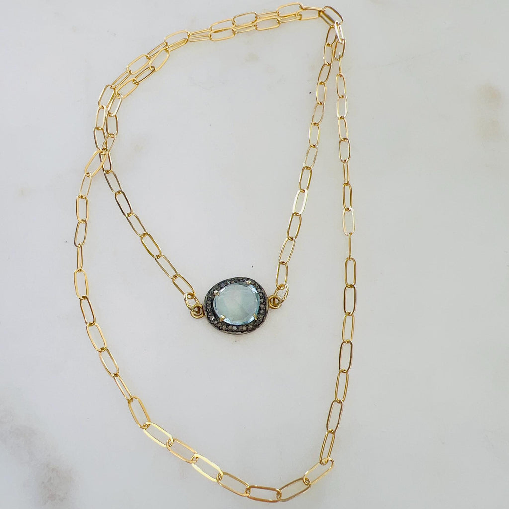 Sterling Silver or Vermeil Beautiful Organic Shape Blue Topaz with Diamond