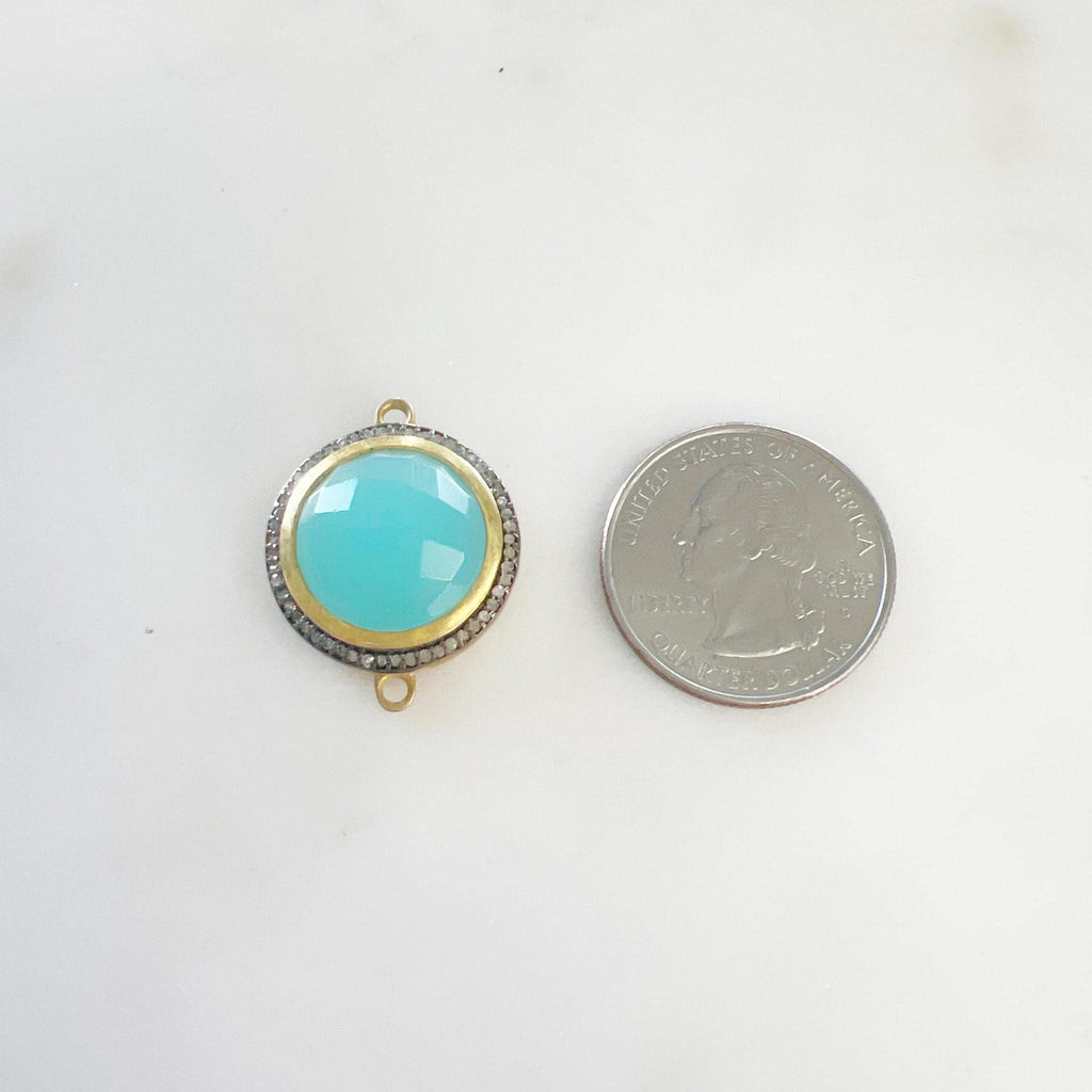 Sterling Silver or Vermeil Round Faceted Chalcedony with Diamond Connector