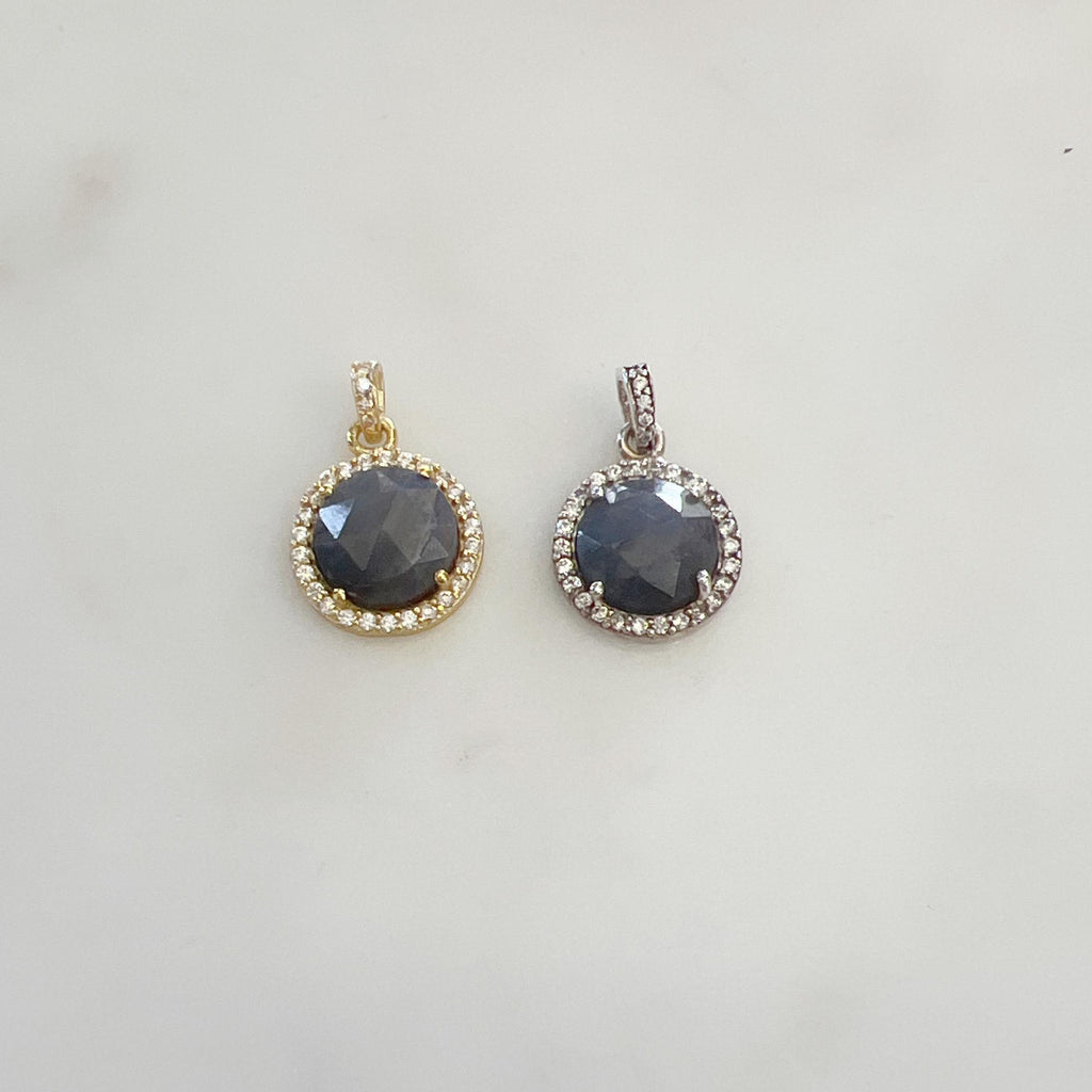 Sterling Silver or Vermeil Round Sapphire Drop Pendant with Cubic Zirconia