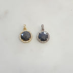 Sterling Silver or Vermeil Round Sapphire Drop Pendant with Cubic Zirconia