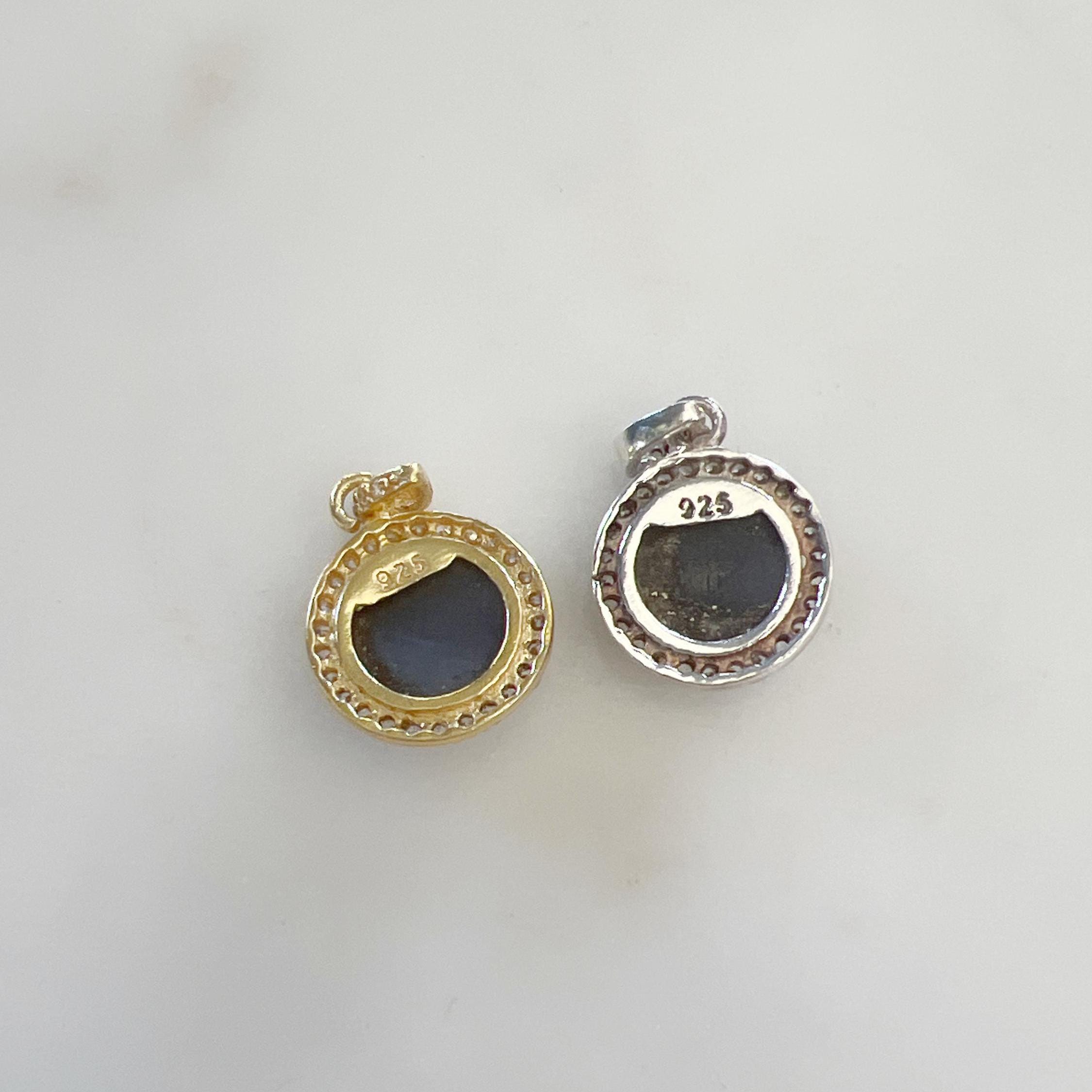 Sterling Silver or Vermeil Round Sapphire Drop Pendant with Cubic Zirconia