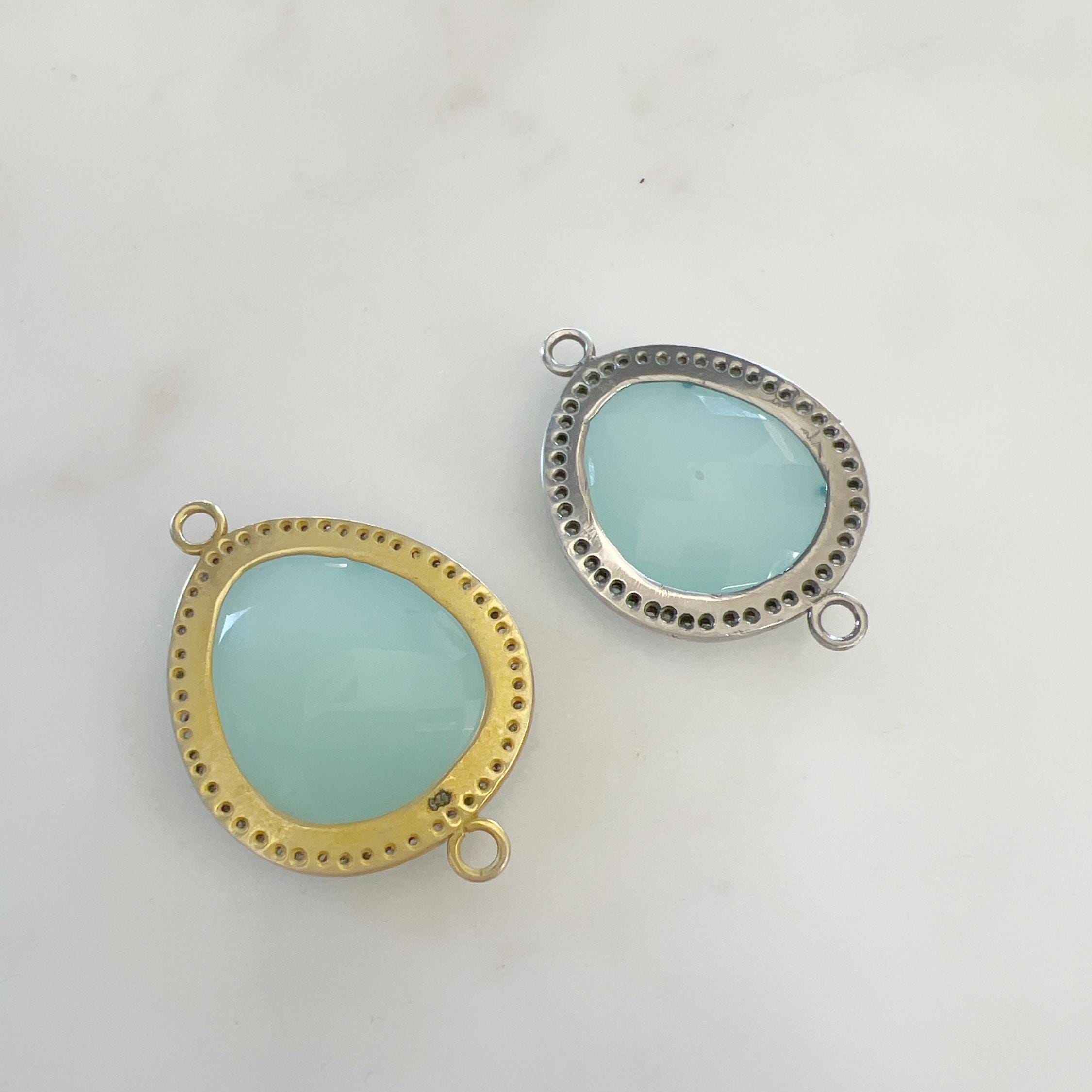 Sterling Silver or Vermeil Briolette Shape with Diamond Connector or Oxidized