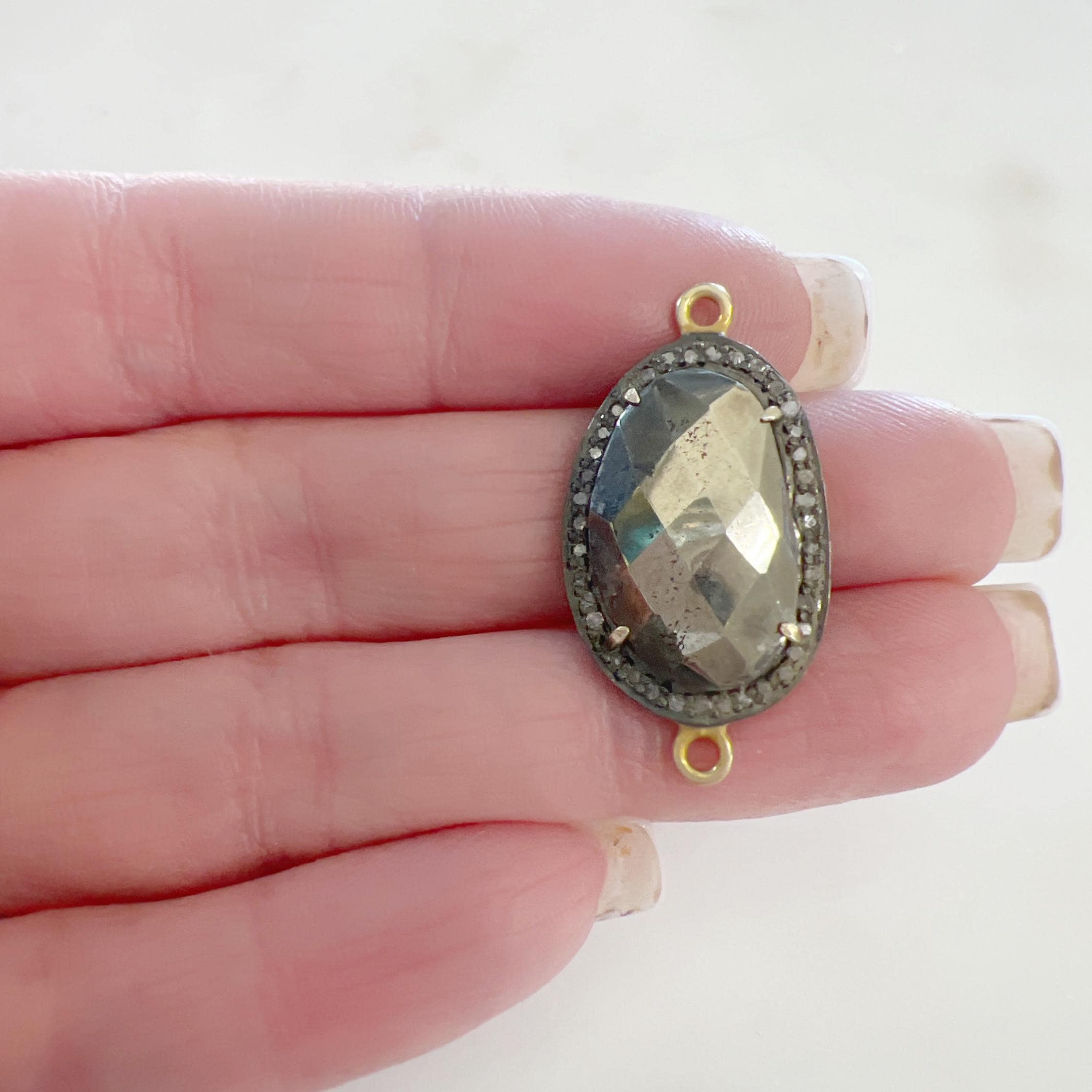 Sterling Silver or Vermeil Abstract Pyrite Connector with Diamonds 2 Loop