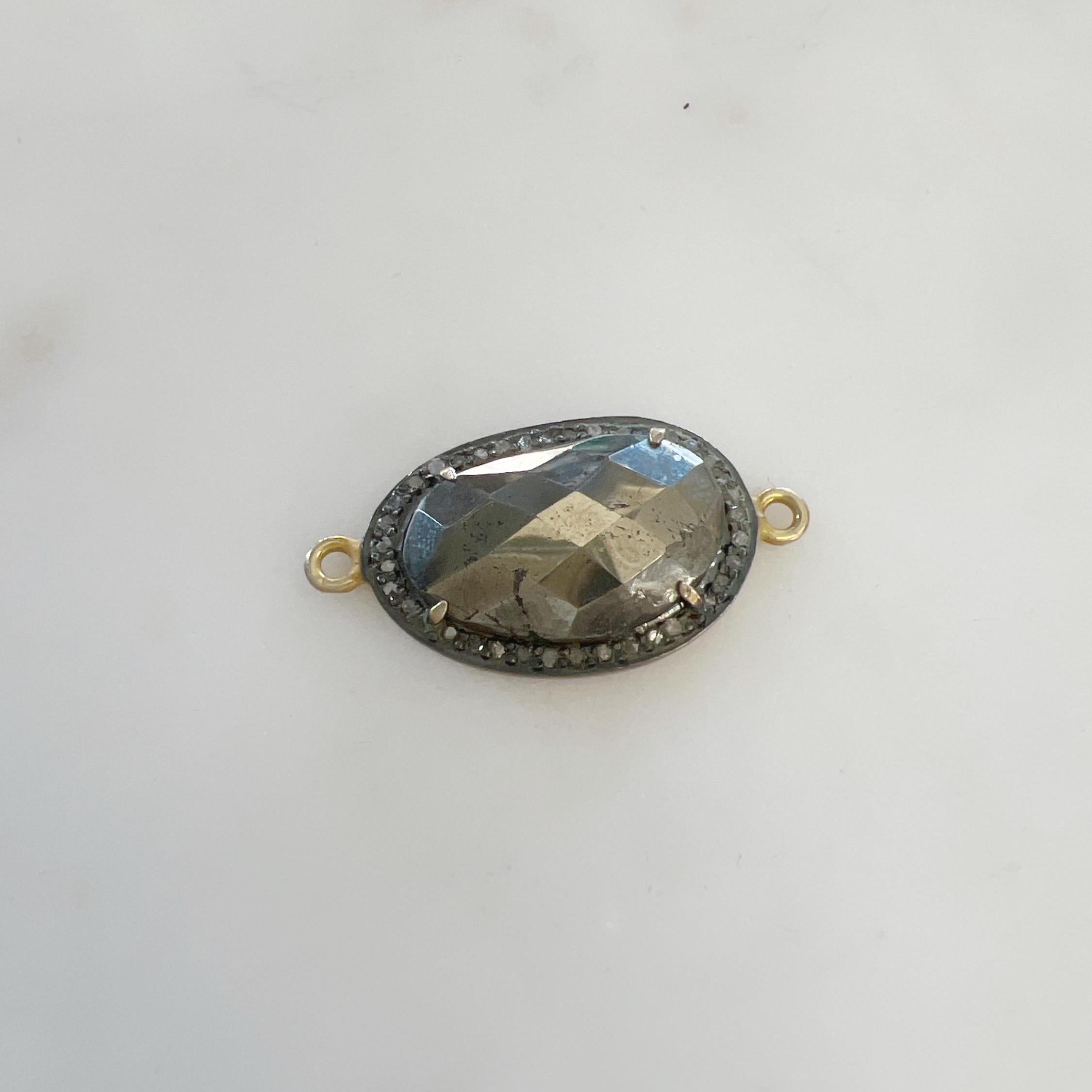 Sterling Silver or Vermeil Abstract Pyrite Connector with Diamonds 2 Loop