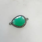 Sterling Silver Teardrop Chrysoprase Connector with Diamond Oxidized 2