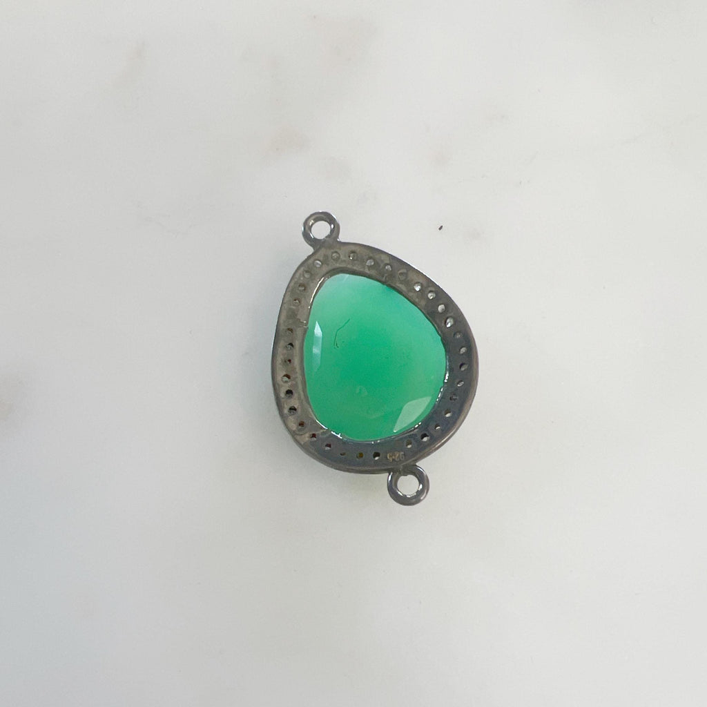 Sterling Silver Teardrop Chrysoprase Connector with Diamond Oxidized 2