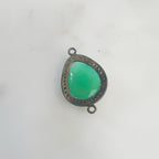 Sterling Silver Teardrop Chrysoprase Connector with Diamond Oxidized 2