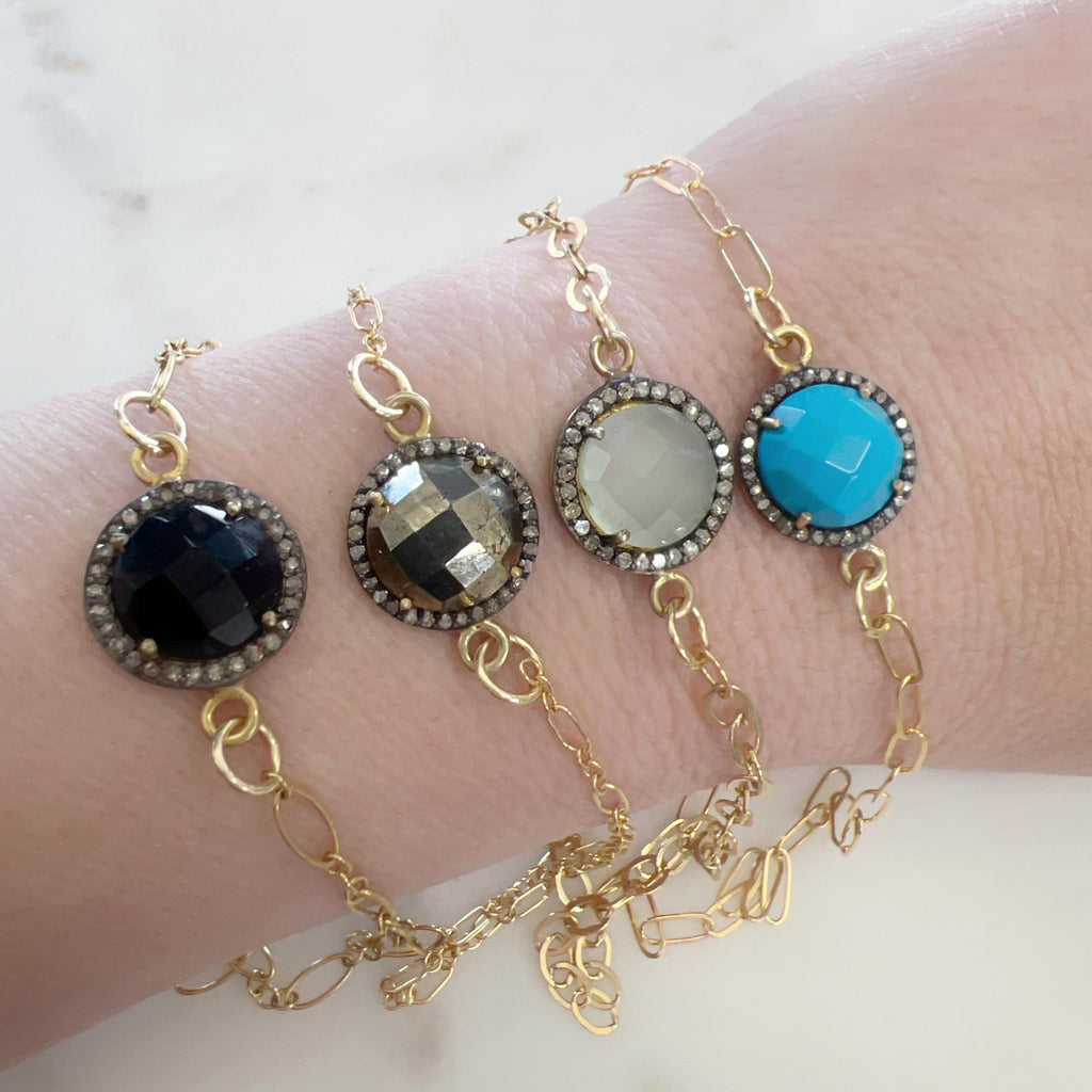 Sterling Silver or Vermeil Round Gemstone with Diamond Faceted Bezel Connector