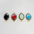 Sterling Silver or Vermeil Oval Gemstone with Diamond Faceted Bezel Connector