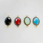Sterling Silver or Vermeil Oval Gemstone with Diamond Faceted Bezel Connector