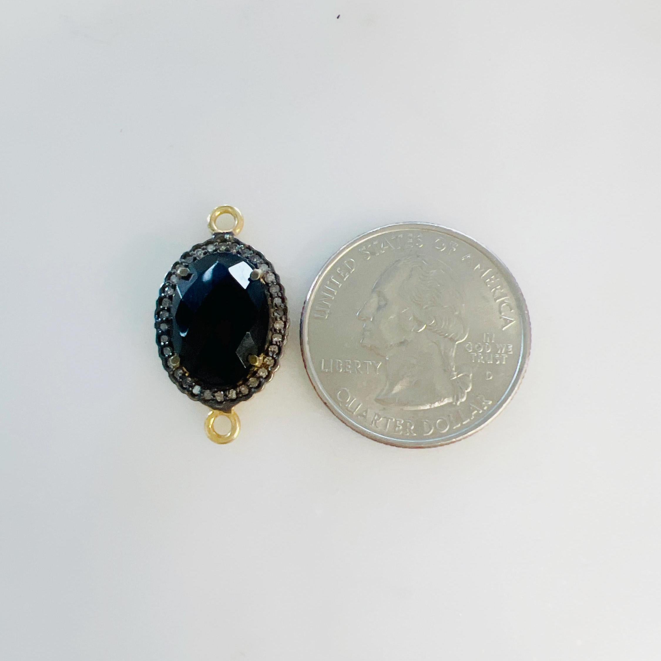 Sterling Silver or Vermeil Oval Gemstone with Diamond Faceted Bezel Connector