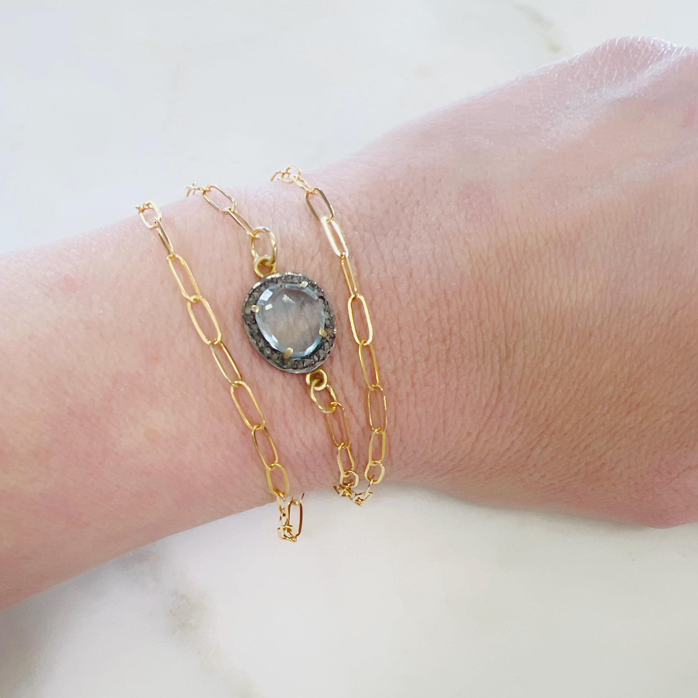 Sterling Silver or Vermeil Beautiful Organic Shape Blue Topaz with Diamond