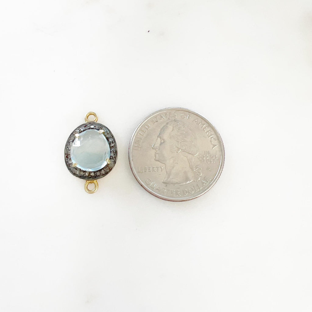 Sterling Silver or Vermeil Beautiful Organic Shape Blue Topaz with Diamond