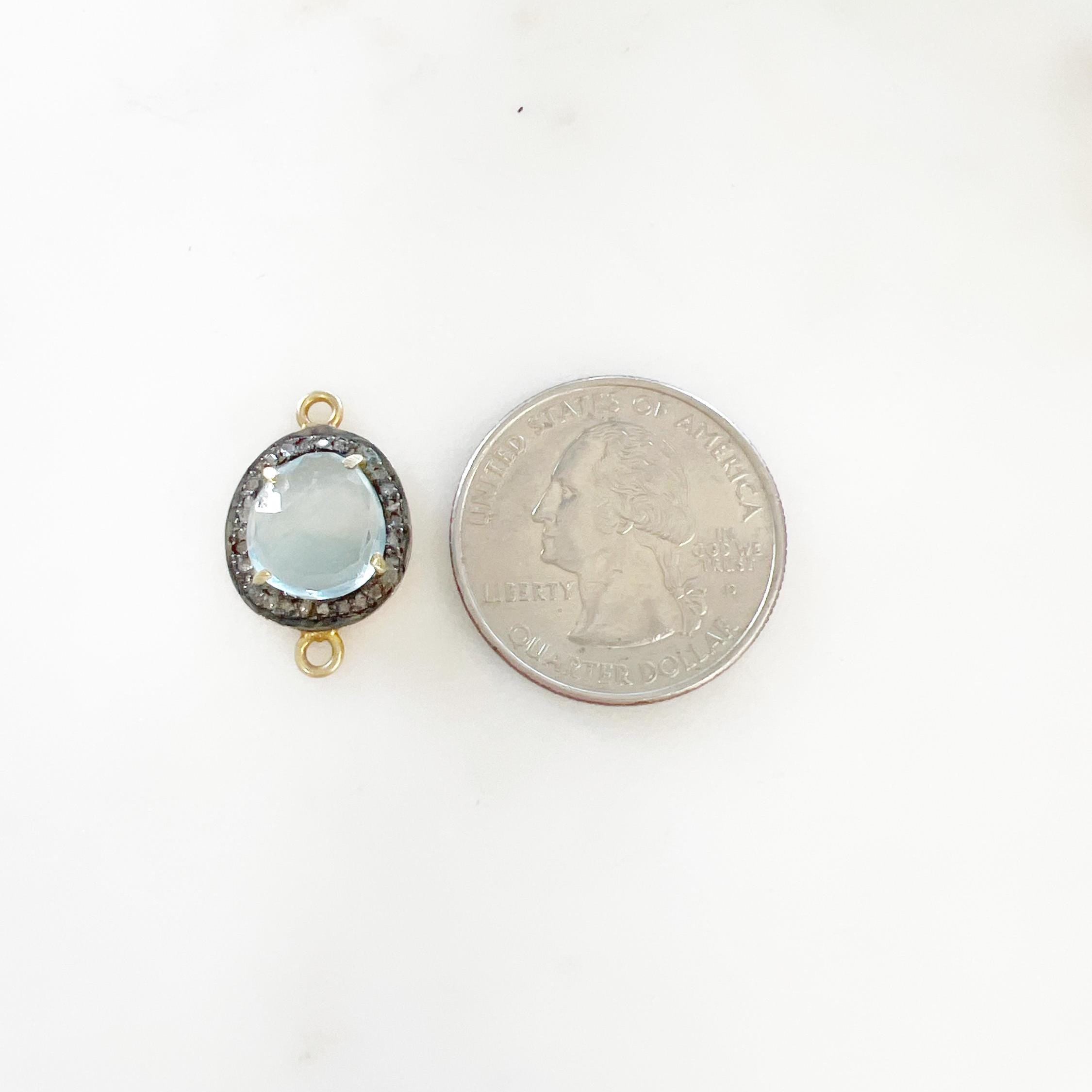 Sterling Silver or Vermeil Beautiful Organic Shape Blue Topaz with Diamond