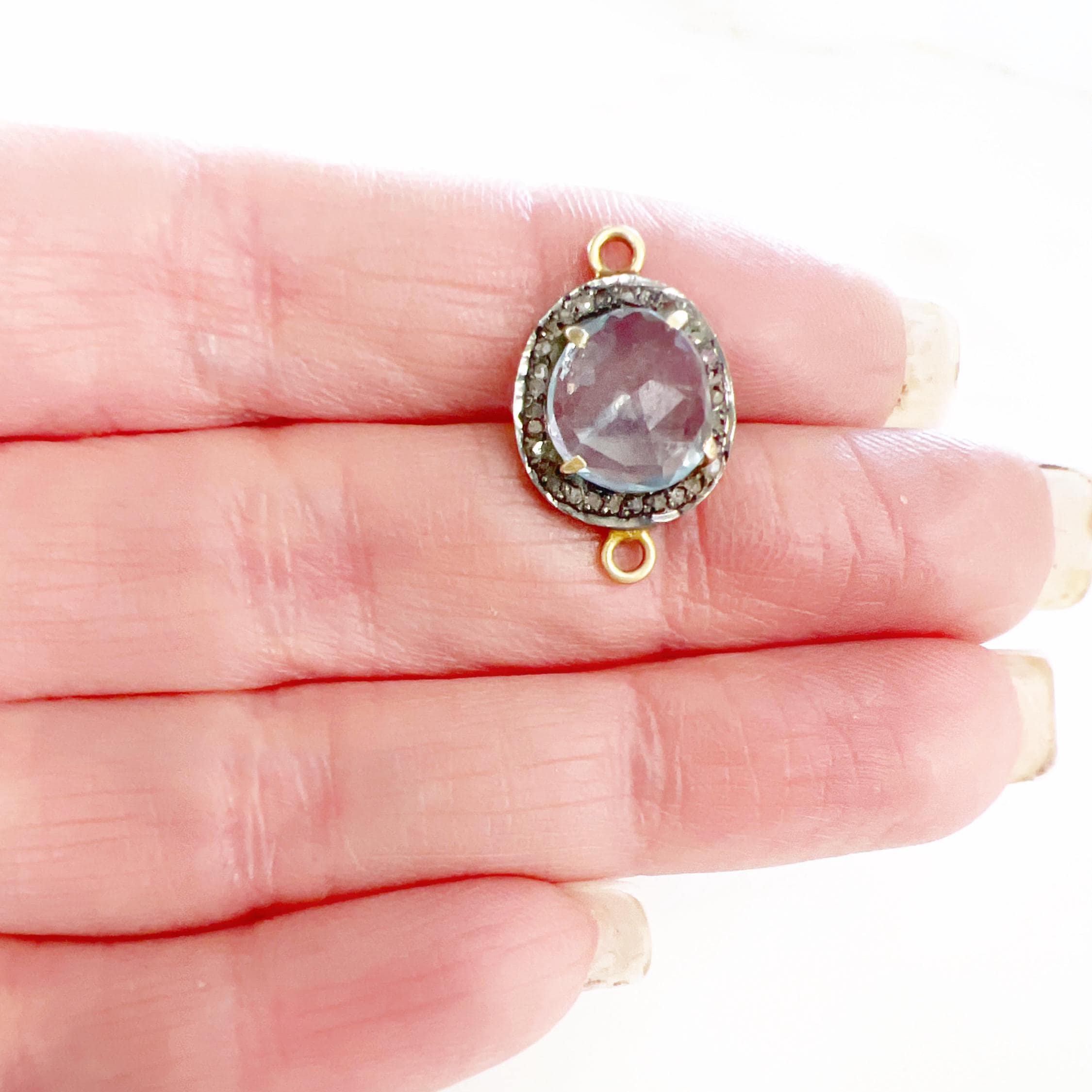 Sterling Silver or Vermeil Beautiful Organic Shape Blue Topaz with Diamond