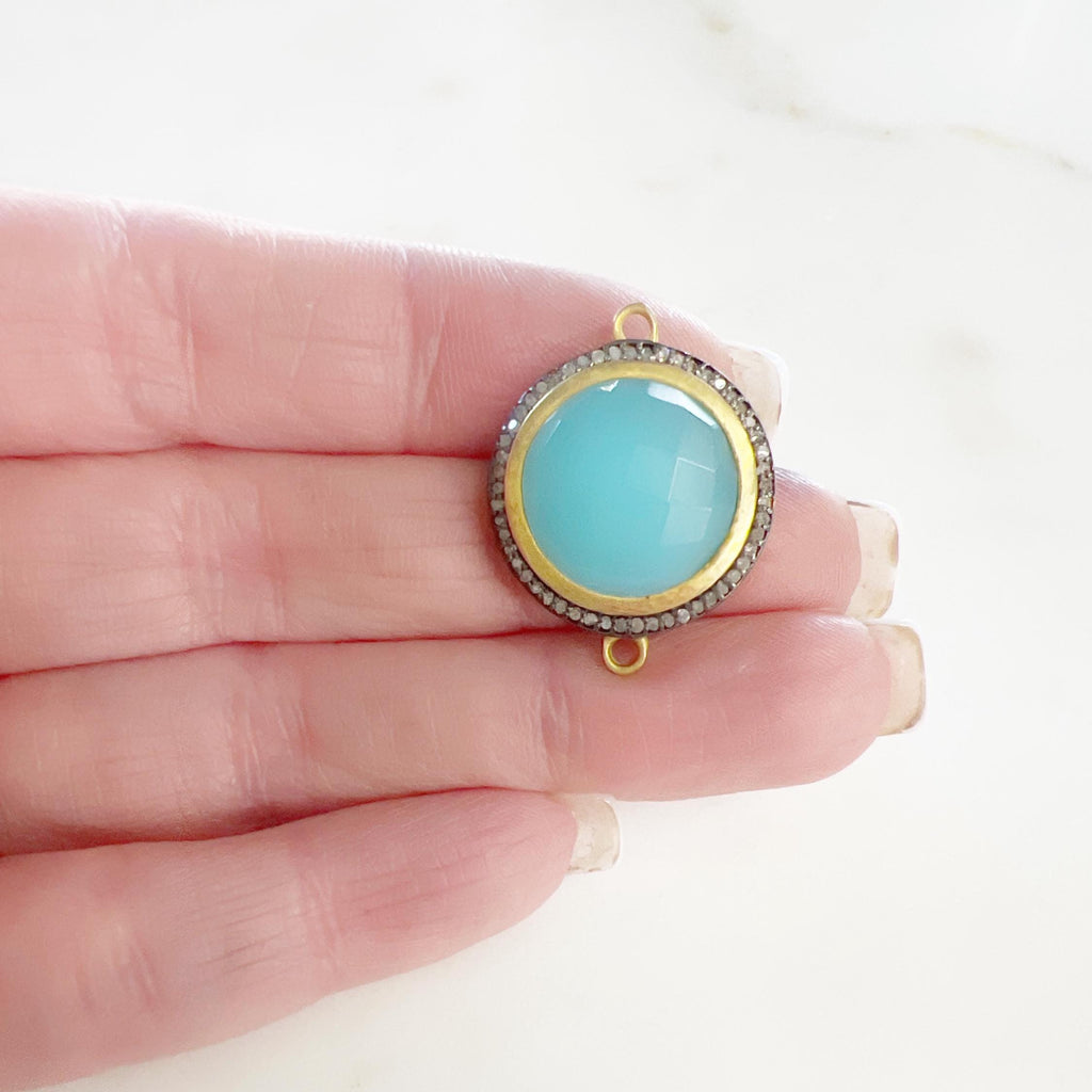 Sterling Silver or Vermeil Round Faceted Chalcedony with Diamond Connector